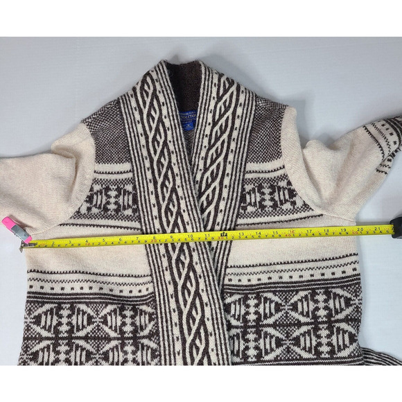 PENDLETON Wool Alpaca Discovery Cardigan Medium Petite Brown Cream Western FLAW - Picture 13 of 16